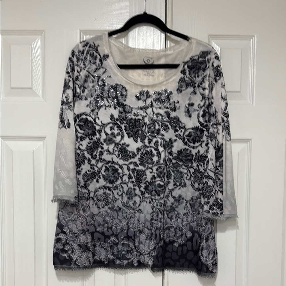 Chico's Black and White Floral Blouse